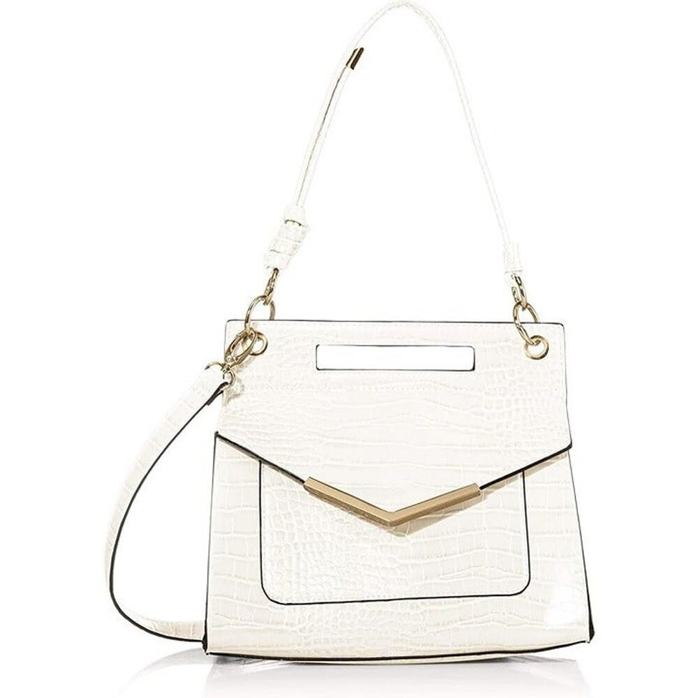 Lulu white jacee triple handle flap shoulder bag crossbody purse croc NWT